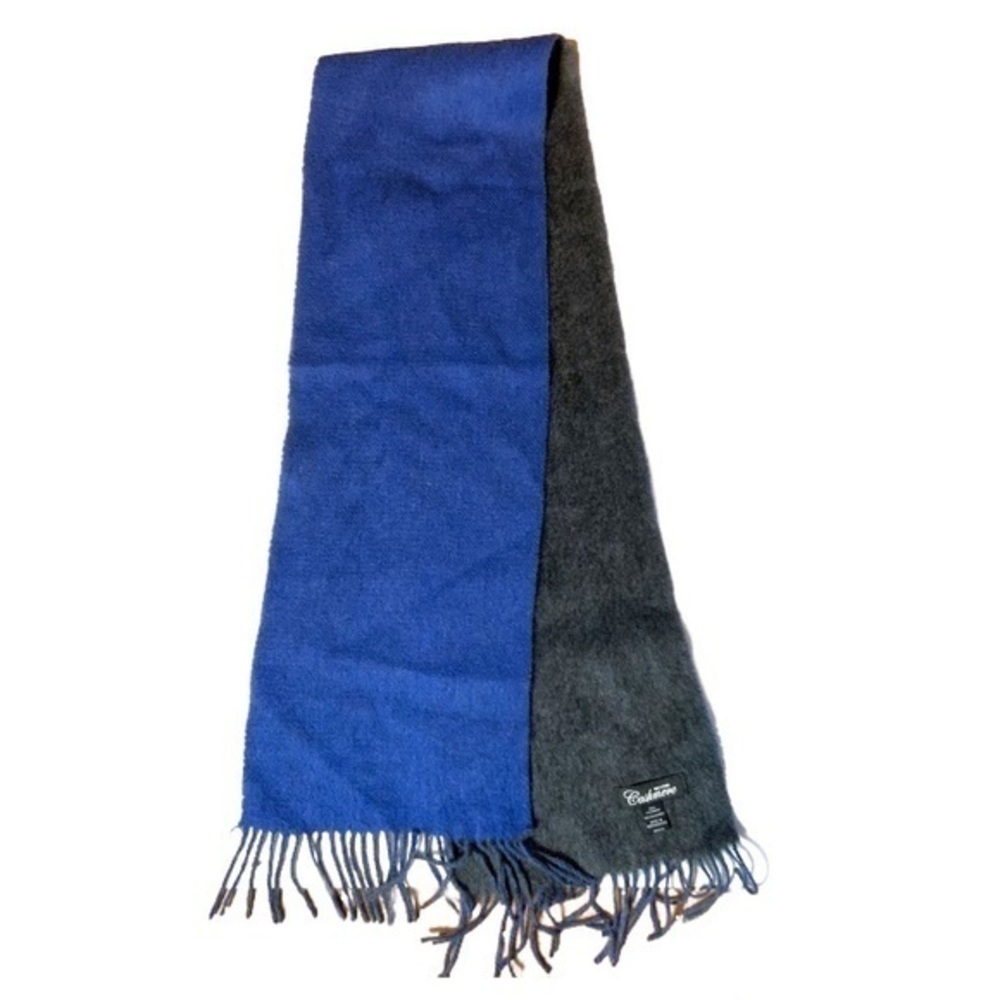 Mongolian cashmere‎ scarf reversible blue dark gray double sided